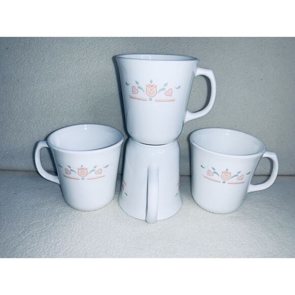 Set of 4 Corning Dutch Lattice Coffee Mug Vintage Coffee Cup s Tulip Heart USA - Picture 2 of 8